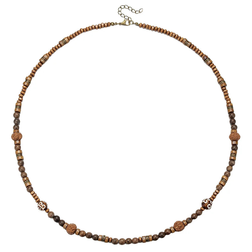 Boho Natural Coconut Shell Wooden Beads Necklace Men Handmade Charm Beaded Long Necklace Fashion Buddhist Prayer Yoga Jewelry