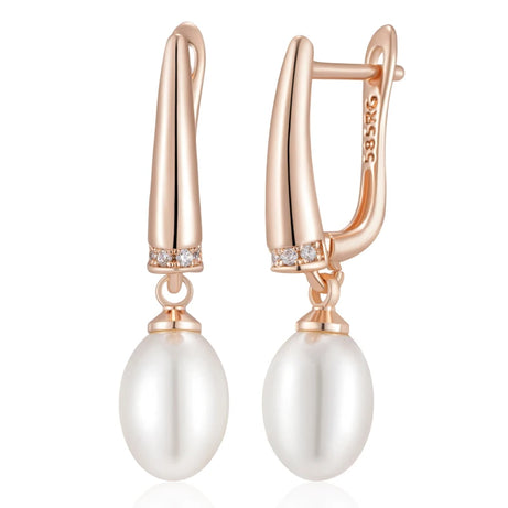 Geometric Pearl Rose Gold Drop Earrings Jewelry
