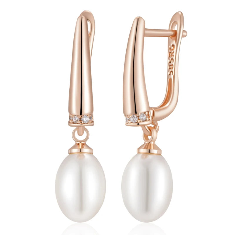 Kinel Hot Unique Geometric Pearl Drop Earrings for Women Luxury 585 Rose Gold Silver Color Mix Boho Ethnic Wedding Jewelry
