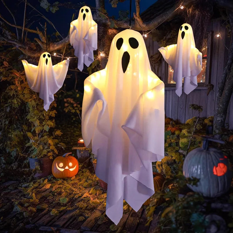2024 LED Glow Ghost Party Halloween Decoration for Home Indoor Outdoor Haunted House Bar Hanging Horror Props with Lights - Charlie Dolly