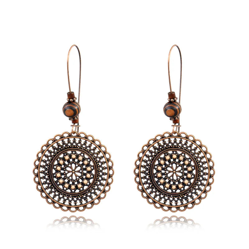 DOUVEI 2021 Ethnic Bohemia Women's Gypsy Big Bronze Wood Beads Round Drop Boho Earrings Vintage Style For Female HQE741
