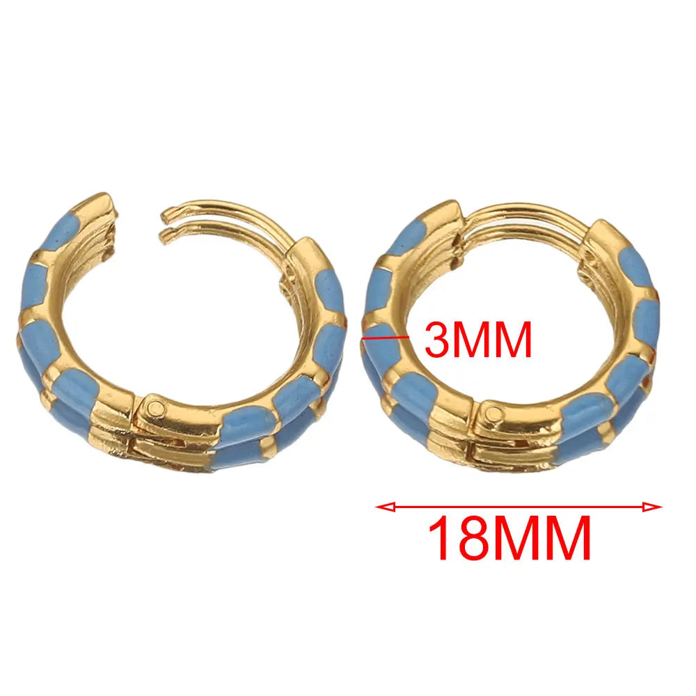 Stainless Steel Round Enamel Ear Rings Gold Plated Korean Earrings Hoops Earring for Women Female Metal Luxury Jewelry Boho