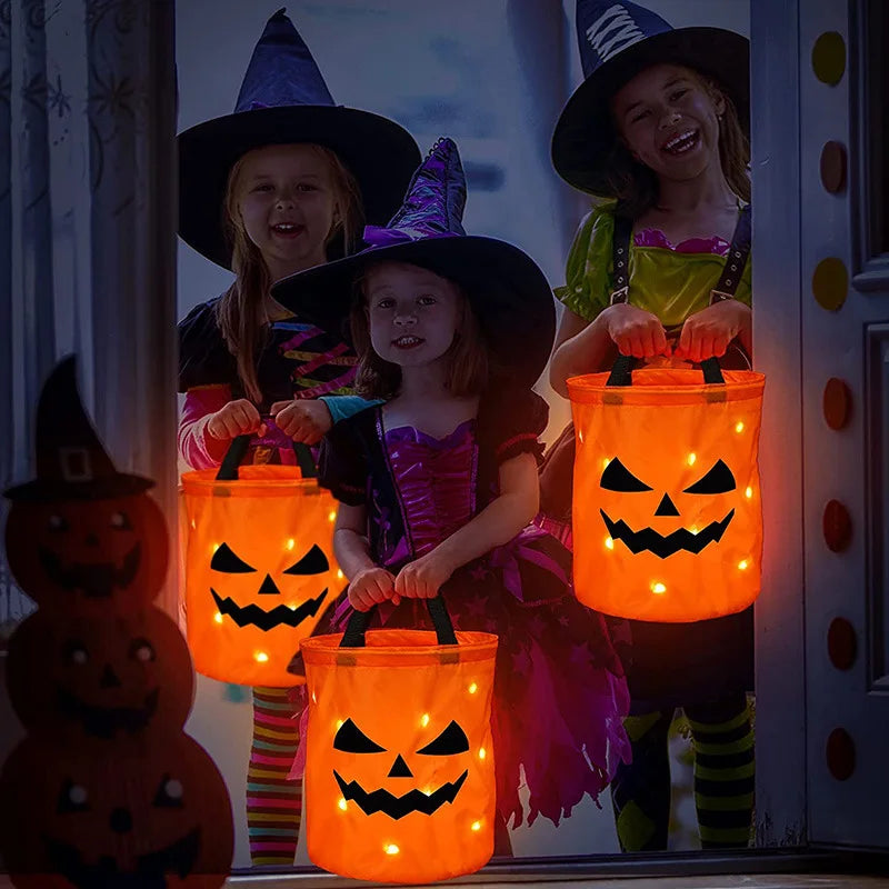 LED Light Halloween Trick or Treat Bucket Pumpkin Candy Bags Collapsible Halloween Basket for Thanksgiving Party Gift Basket - Charlie Dolly