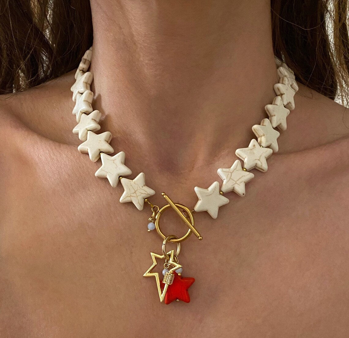 punk Exquisite beach bohemian boho red coral puka shell heart natural stone bead necklace women jewelry bijoux collar wholesale - Charlie Dolly