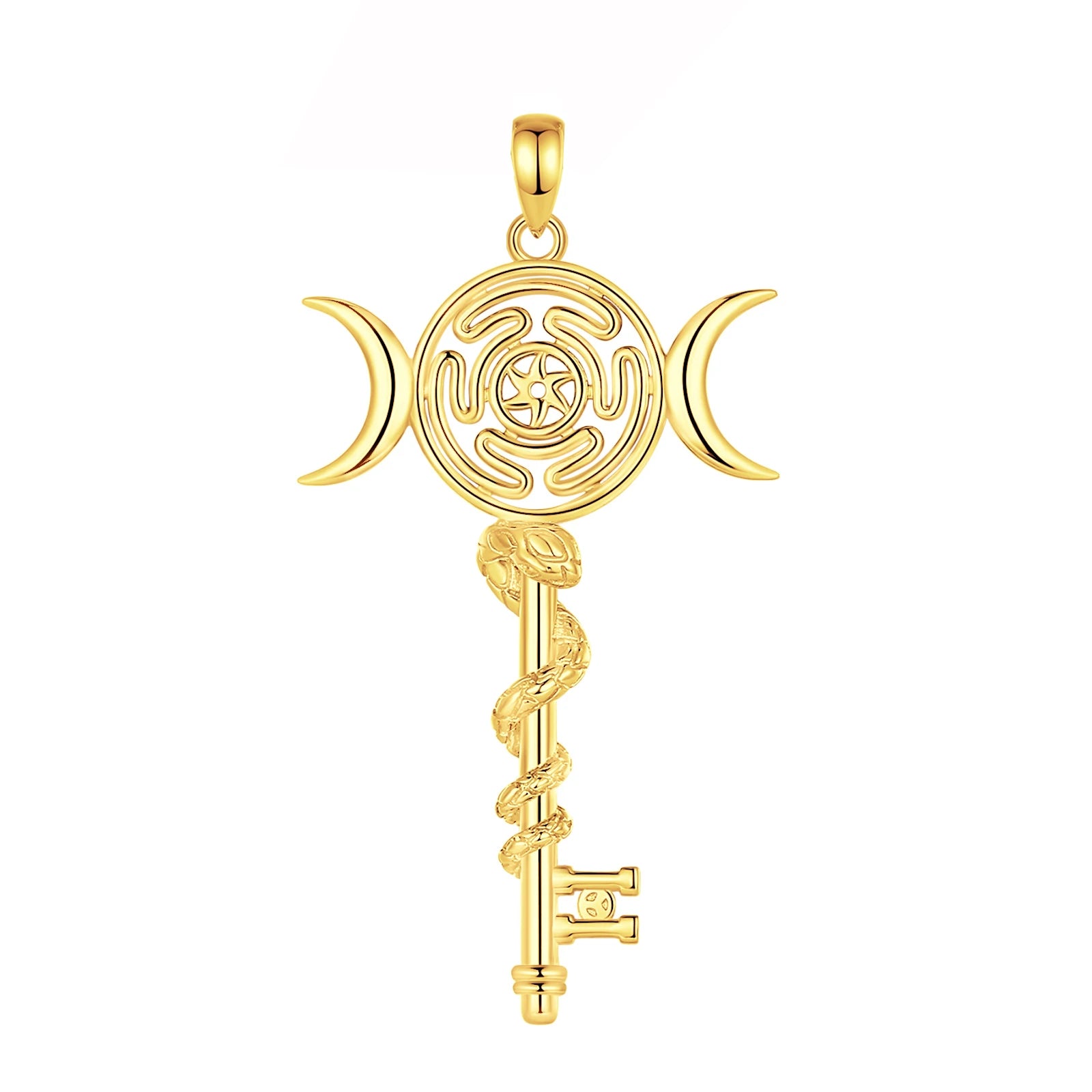 Eudora 925 Sterling Silver Hekate Wheel Necklace for Women Snake Key Triple Moon Goddess Pendant Witch Jewelry Personality Gift