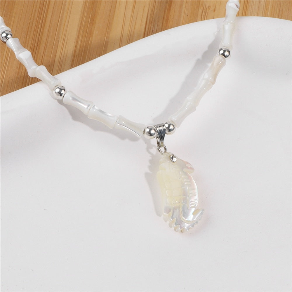 White Shell Necklace Summer Natural Mother of Pearl Shell Pendant Necklace for Women Heart Leaf Chokers Female Jewelry Boho Gift - Charlie Dolly
