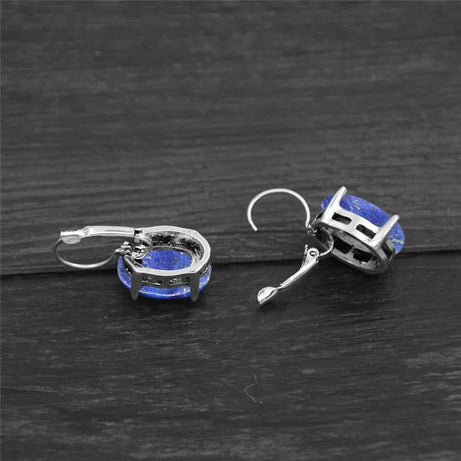 Vintage Natural Lapis Lazuli Tiger Eye Claw Cuff Earrings For Women Antique Silver Plated Natural Stone Unakite Fashion Earring - Charlie Dolly