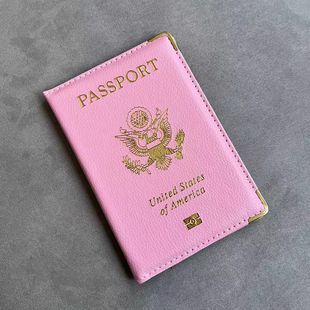 Personalised Passport Cover women With Name USA Cute Pink Personalized Passport Holder designer Travel Passport Case Pouch - Charlie Dolly
