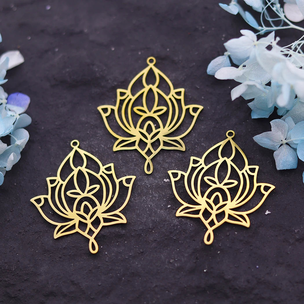 3pcs Unalome Lotus Flower Pendant Buddha Buddhism Om Yoga Charms Necklace Earrings Amulet Jewelry Making Supplies DIY