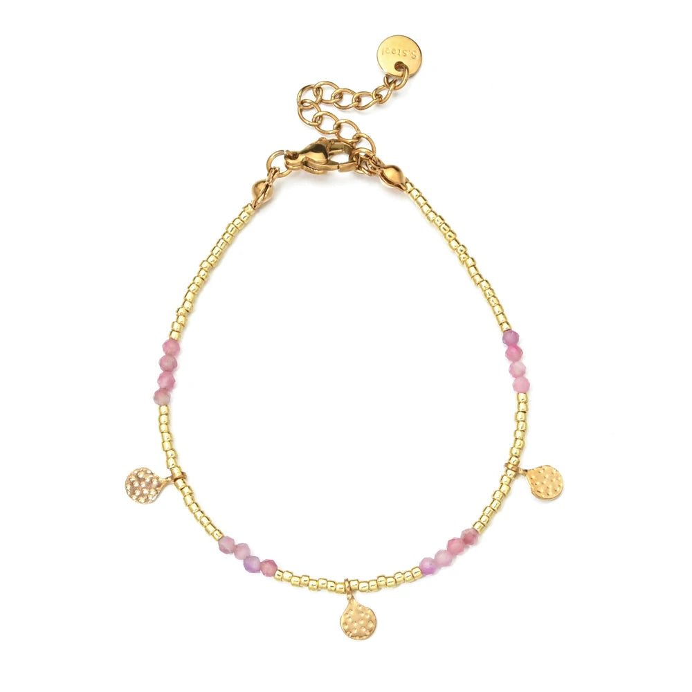 Minimalism Simple Colorful Natural Stone Beads Bracelet Stainless Steel Charm PVD Plated Jewelry Boho Trendy Gifts for Women