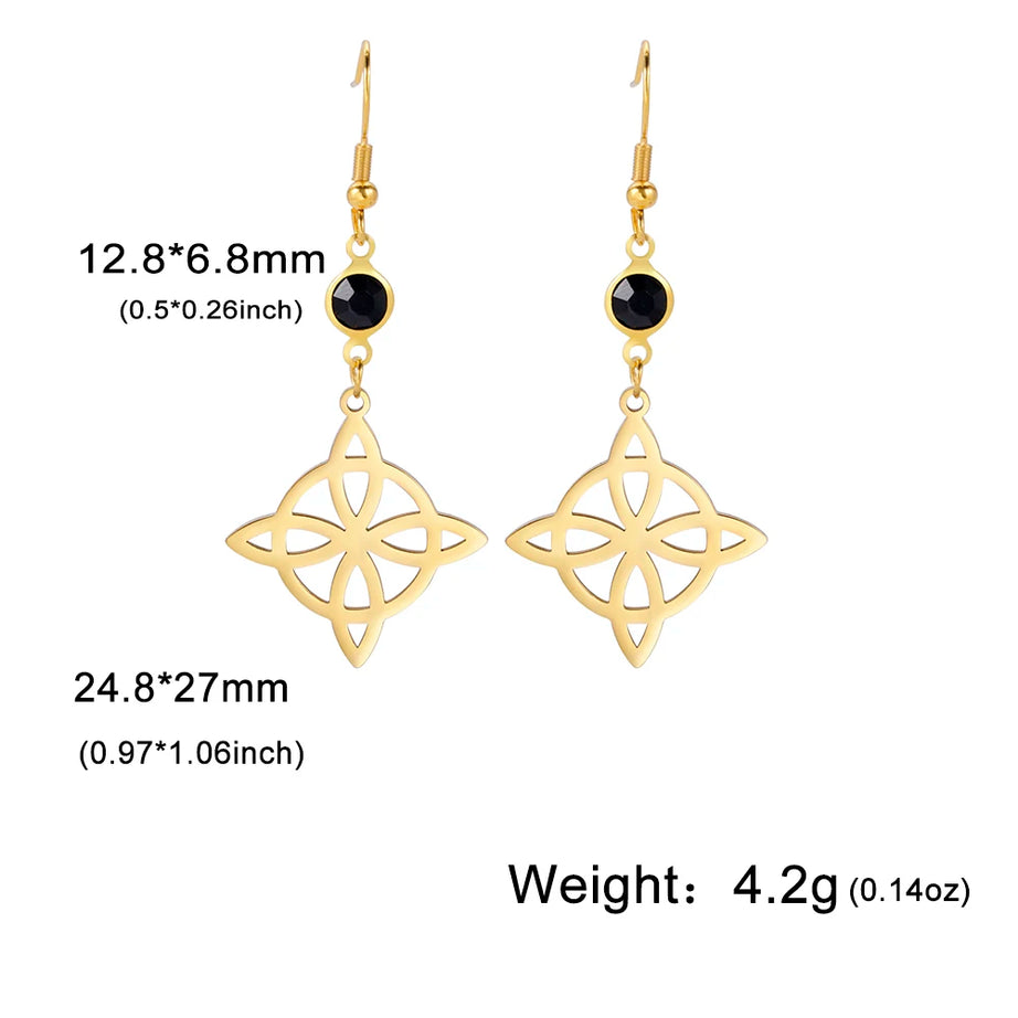 Triple Moon, Rune & Pentagram Hoop Earrings, Stainless Steel Witchy Amulet