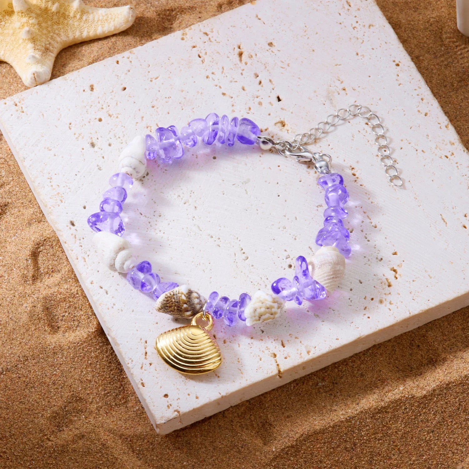 Boho Natural Gravel Shell Chips Bracelet for Women Adjustable Handmade Conch Beaded Bangle Summer Beach Vacation Jewelry Gift