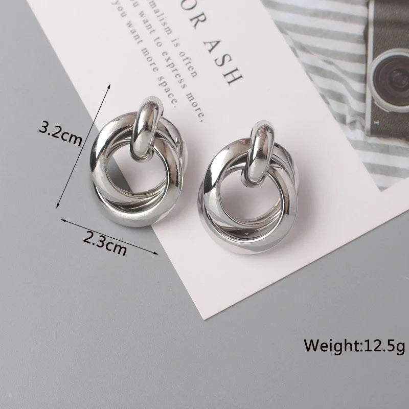 New Exaggerated Twist Metal Dangle Earrings for Women Gold Color Punk Fashion Female Hanging Earrings Boho Geometry Ear Jewelry
