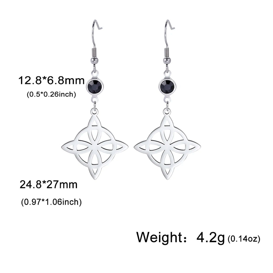 Triple Moon, Rune & Pentagram Hoop Earrings, Stainless Steel Witchy Amulet