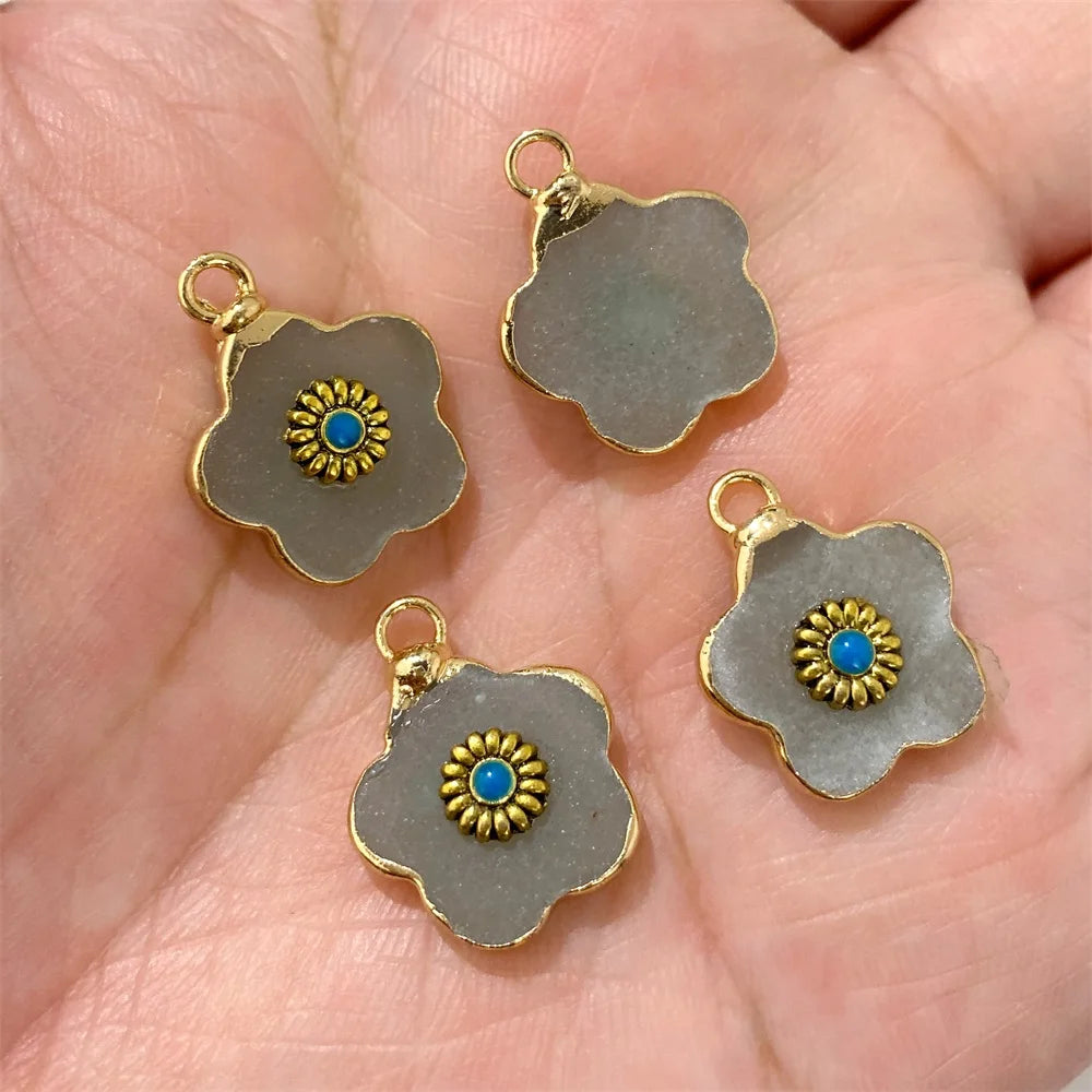 2pcs Natural Stone Flower Charms Tiger Eye Lapis Lazuli Flower Pendant For Jewelry Making Necklace DIY Earrings Bracelet15x20mm