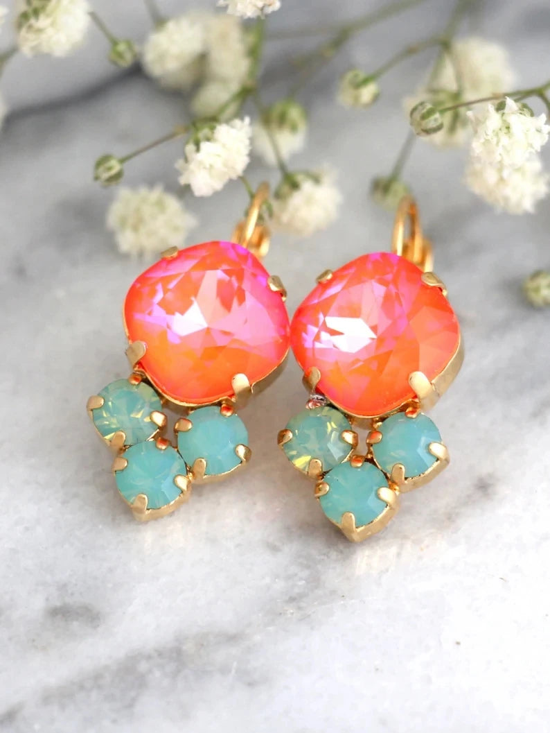 New Arrival Rainbow Crystal Dangle Earrings Cute Trendy Geometric Drop Earrings Boho Jewelry Accessories For Women