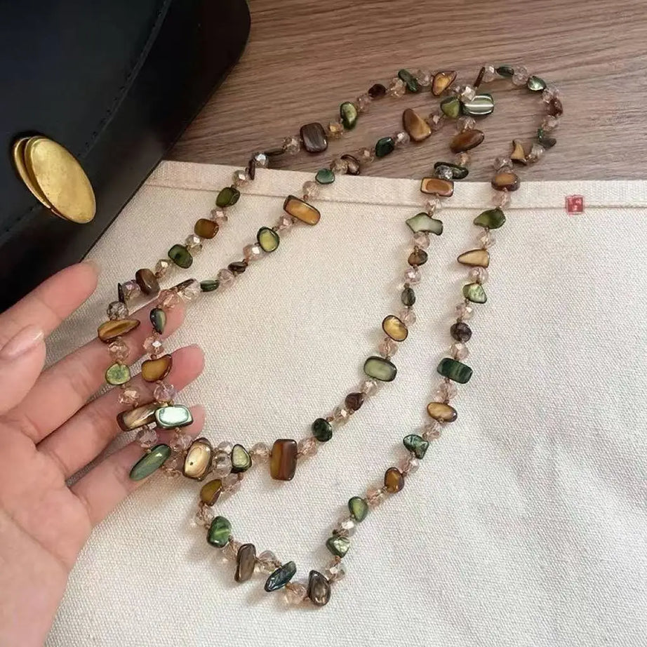 Artistic Multi Color Shell Extra Long Layered Necklace