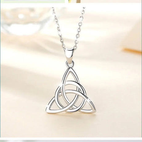 S925 Sterling Silver Celtic Knot Triangle Pendant Necklace, Purple CZ Sacred Geometry Amulet