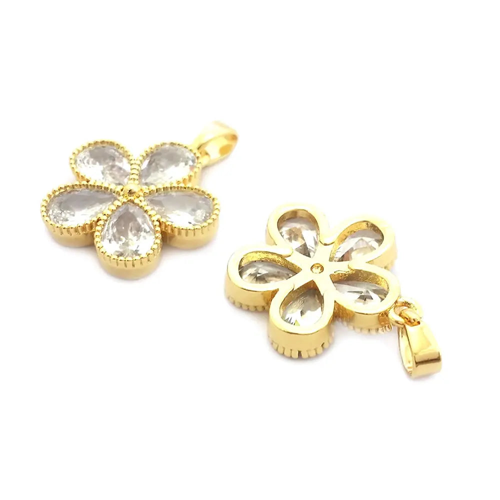18K Gold Color Brass and Zircon Lotus Flower Necklaces Charms Pendants High Quality Diy Jewelry Accessories Making Supplies