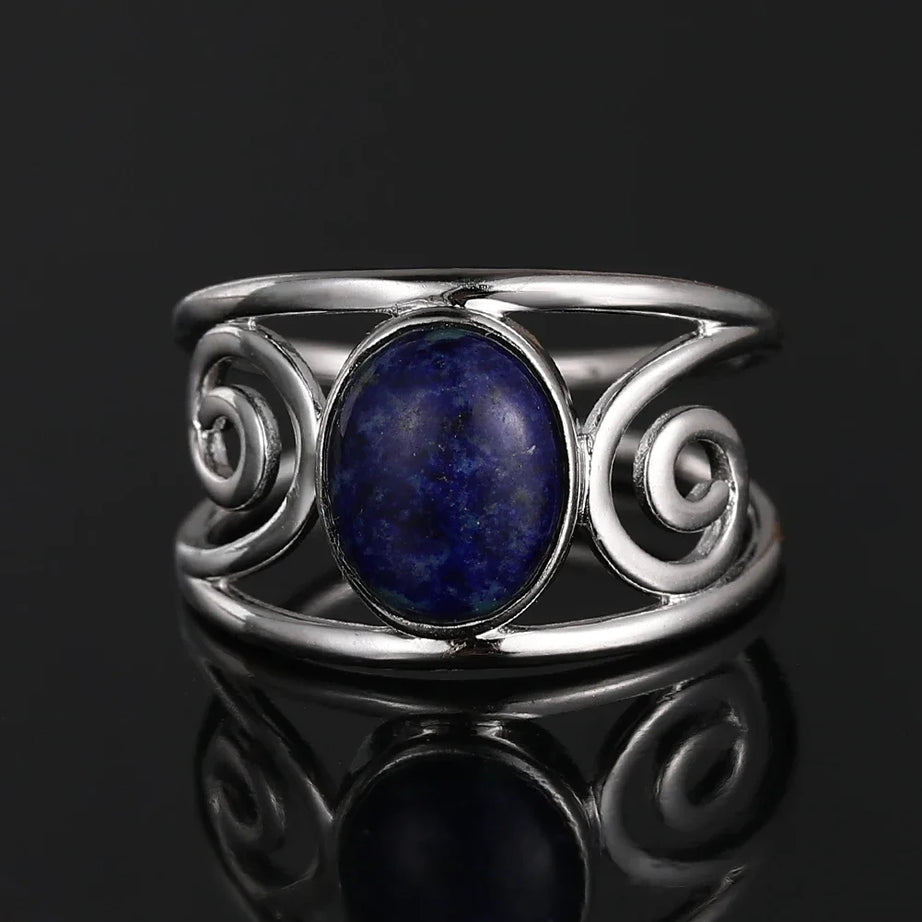 Vintage Spiral Swirl Ring Oval Natural Stone Inlay Open Band Minimalist Boho Statement Ring for Women Fashion Jewelry Wholesale - Charlie Dolly