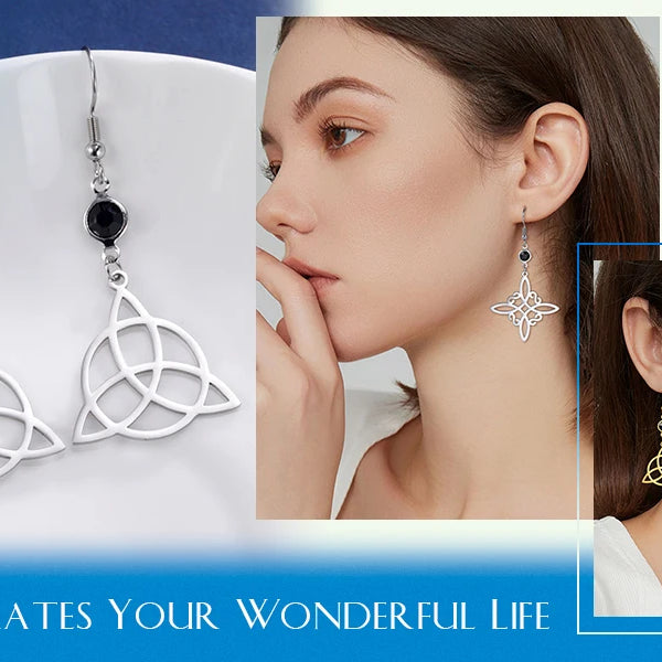 Triple Moon, Rune & Pentagram Hoop Earrings, Stainless Steel Witchy Amulet