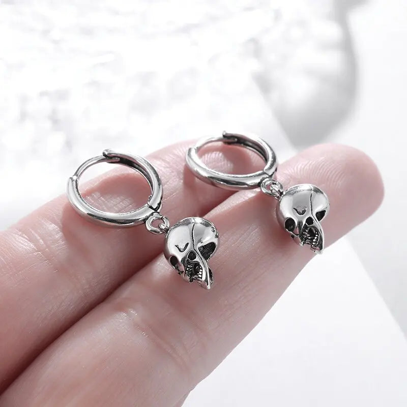 Silver-Plated Skull Earrings Gothic Ghost Head Hypoallergenic Earrings for Men and Women Punk Rock Trendy Halloween Jewelry - Charlie Dolly