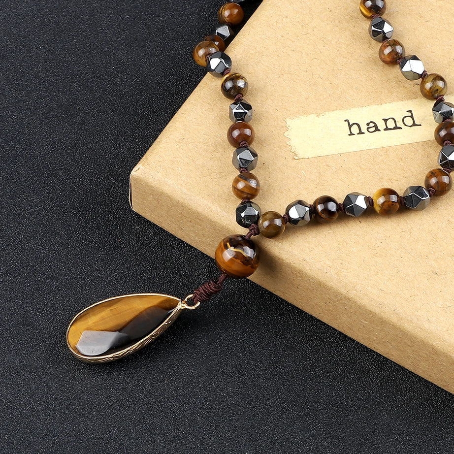 Hematite Tiger Eye 108 Bead Long Necklace Jewelry