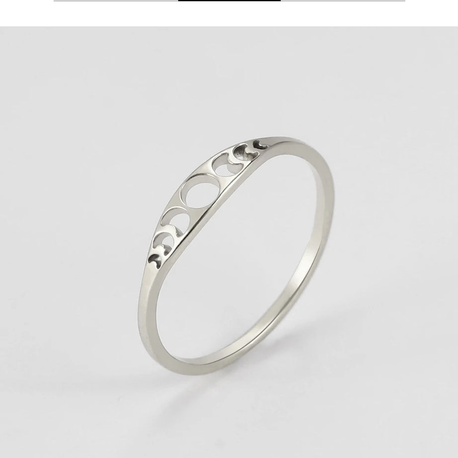 Moon Phase Couple Ring, Minimalist Stainless Steel Band Talisman