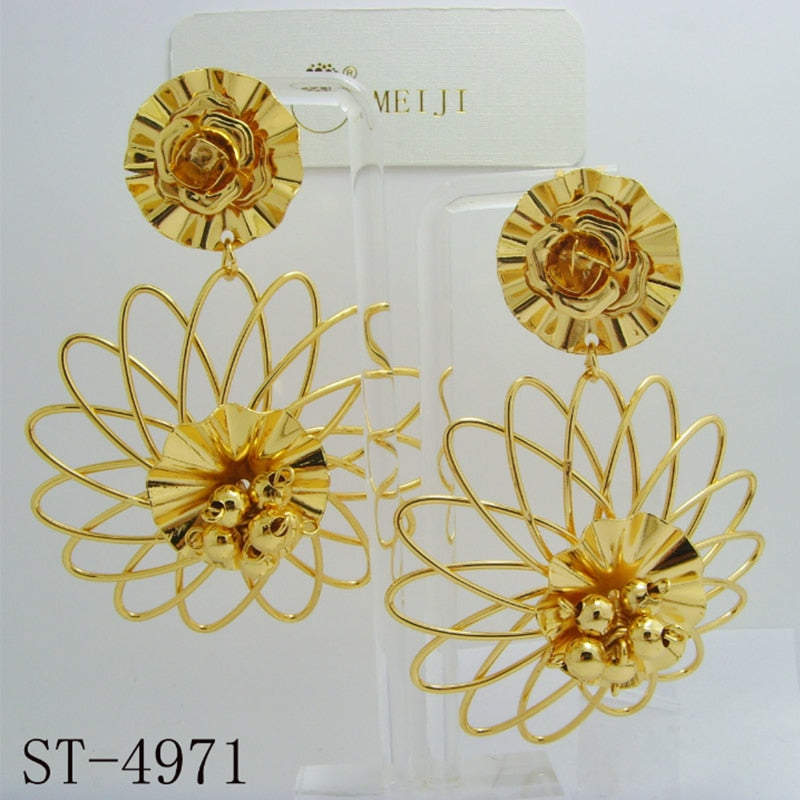 Long Hanging Earrings For Women Dubai African Beads Flower Drop Dangle Earring 24K Gold Plated Copper Fashion Jewelry Accessory - Charlie Dolly