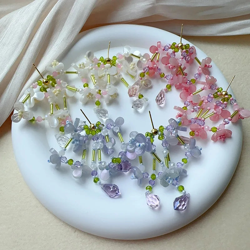 Original Design Exaggerate Flowers Earrings Elegant Floral Tassel Long Earrings Boho Style Earrings Wholesale Custom Packaging