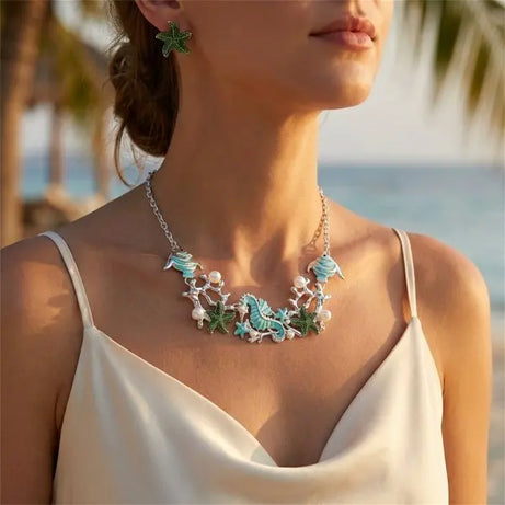 Exaggerated Coral, Starfish and Scallop Ocean Necklace, Bracelet or Earring
