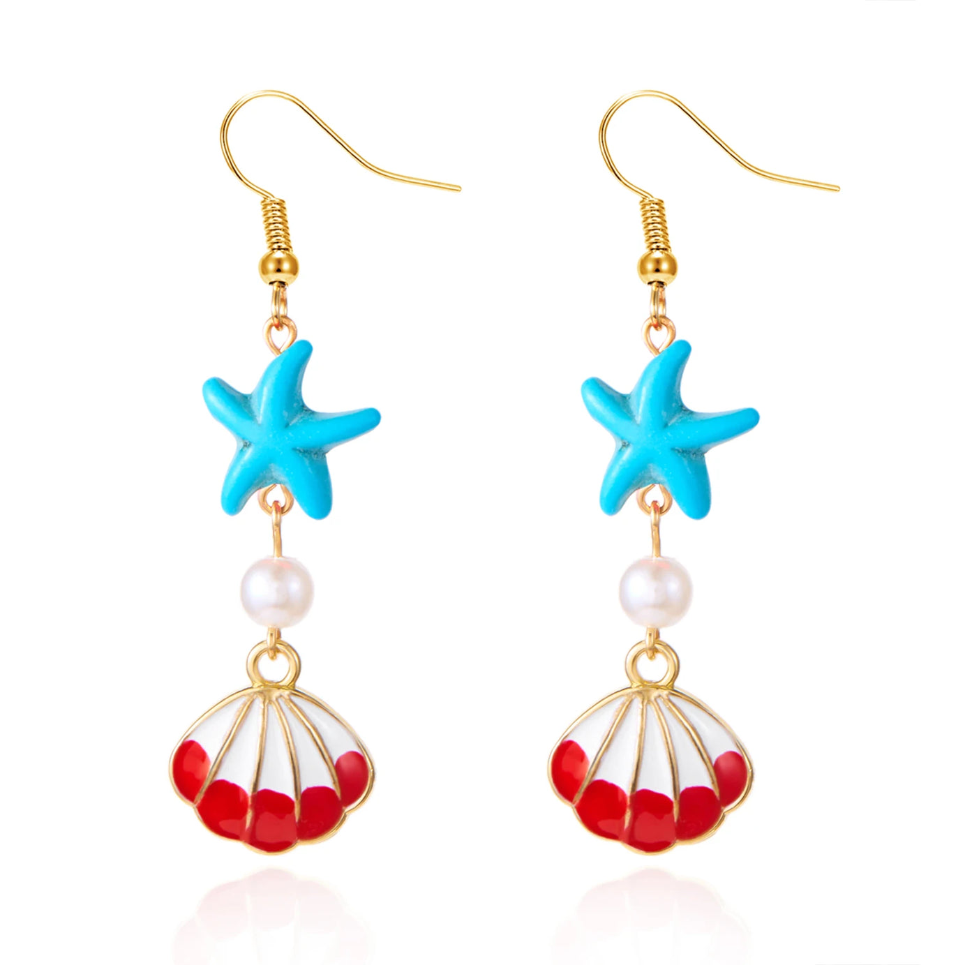 Ocean Style Shell, Starfish and Conch Enamel Drop Earrings