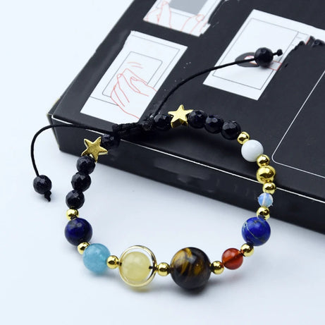 Cosmic Solar System Eight Planets Beaded Bracelet, Universe Talisman