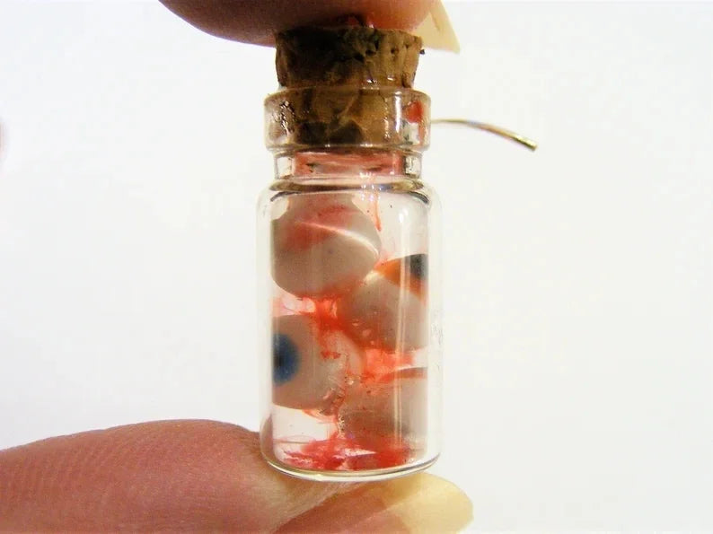 Halloween earrings Eyeballs in a Bottle Earrings Miniature Bottle Eyeball earrings Bottle of Eyes Halloween Jewelry - Charlie Dolly