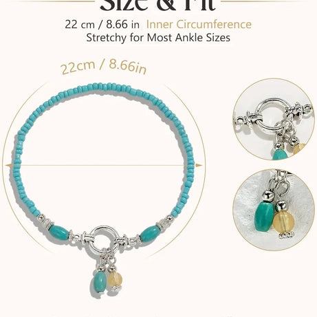 Turquoise and Shell Hawaiian Boho Ankle Bracelet