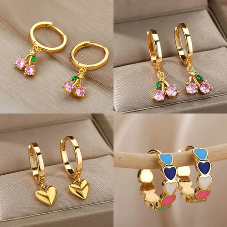 Pink Crystal Cherry Fruit Drop Earrings Jewelry