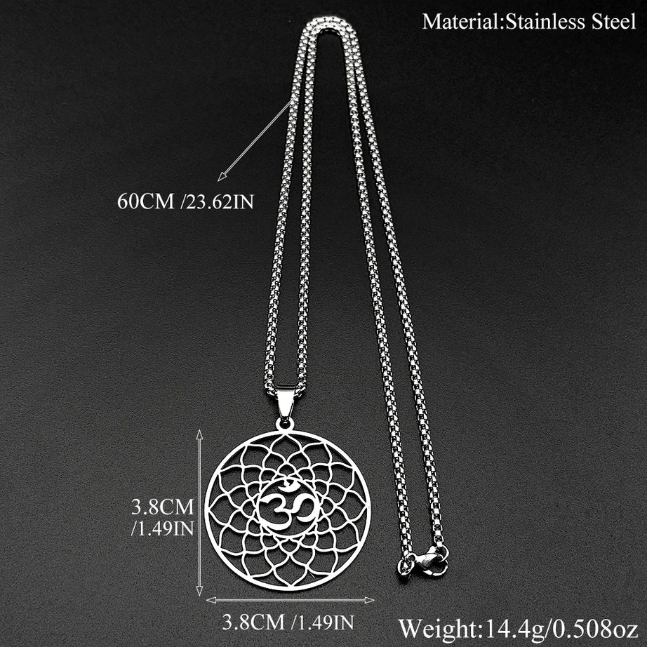 Lotus Flower of Life & Hindu Om Yoga Amulet Necklace, Sacred Geometry Talisman