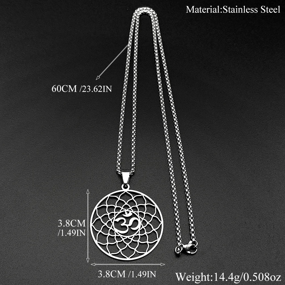 Lotus Flower of Life Hindu Om Symbol Yoga Stainless Steel Pendant Necklace for Women Men Gold Color Buddhist Chain Jewelry Gift