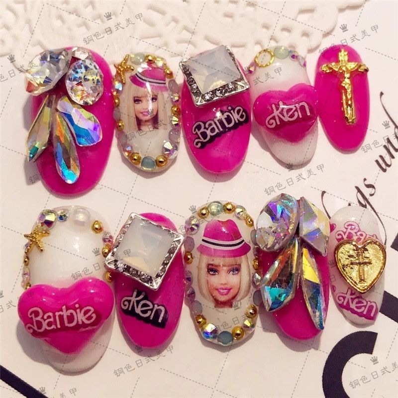 1Pc Kawaii Barbie Nail Stickers Anime Cartoon Girls Diy Waterproof Manicure Nail Art Accessories Princess Nails Decals Gifts Toy - Charlie Dolly