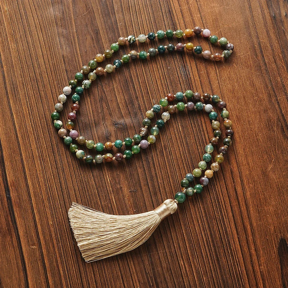 Indian Onyx Knotted 108 Mala Necklace Jewelry