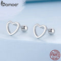Bamoer 925 Sterling Silver Hollow Heart Stud Earrings Minimalist Silver Earrings for Women Engagement Anniversary Jewelry BSE717 - Charlie Dolly