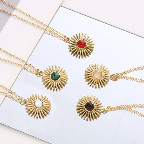 Boho Natural Stone Sun Flower Necklace for Women Bohemian Retro Stainless Steel Necklace Choker Necklaces Fashion Jewelry - Charlie Dolly