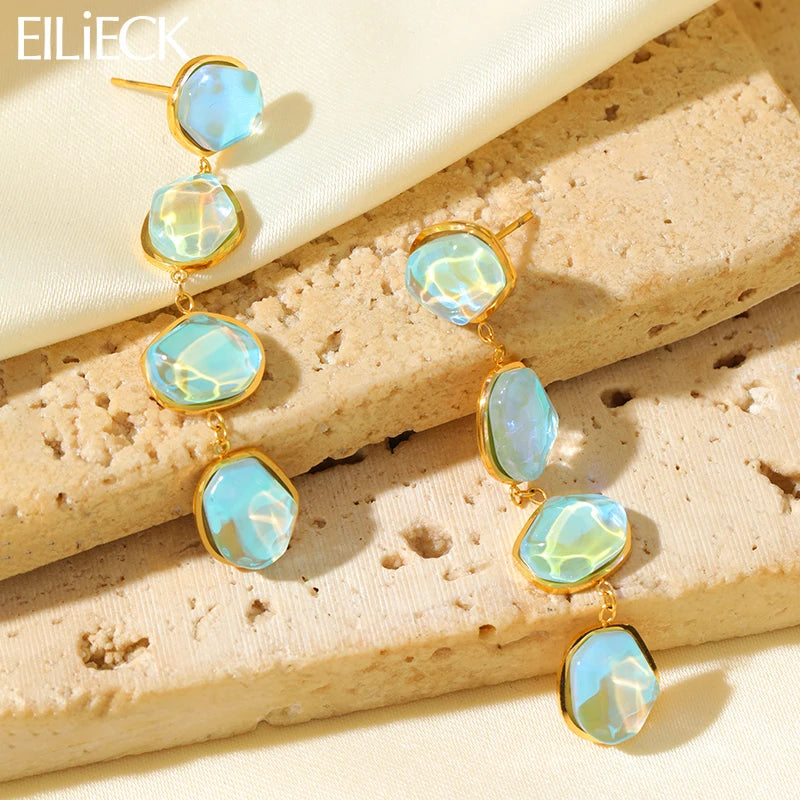 EILIECK 316L Stainless Steel Natural Blue Stone Drop Dangle Earrings for Women New 18K PVD Plated High Quality Fashion Jewelry