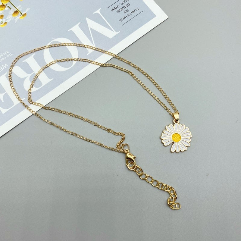 Fashion Sunflower Daisy Fashion Pendant GD Women Girl White Yellow Sunflower Notch Choker Necklace - Charlie Dolly