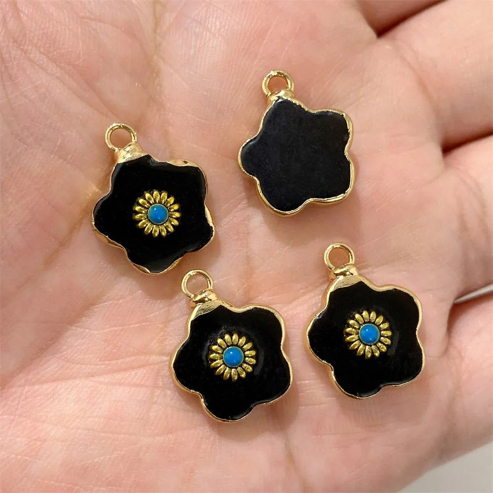 2pcs Natural Stone Flower Charms Tiger Eye Lapis Lazuli Flower Pendant For Jewelry Making Necklace DIY Earrings Bracelet15x20mm