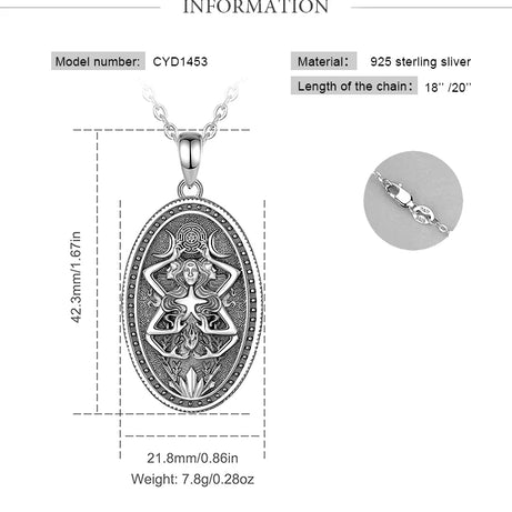 Triple Moon Goddess Hecate Wheel Necklace, S925 Sterling Silver