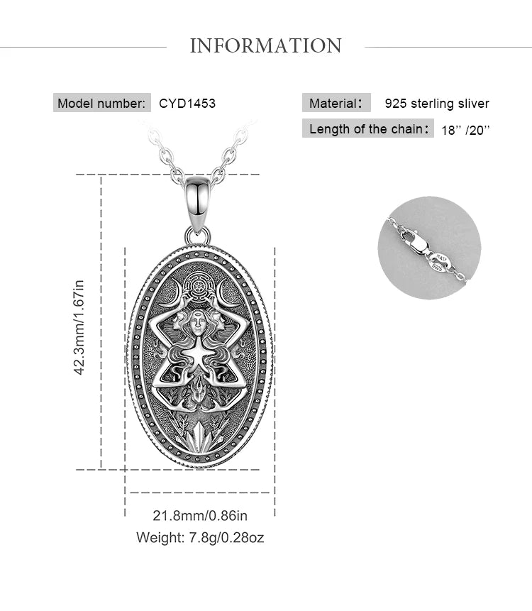 Eudora 925 Sterling Silver Triple Moon Goddess Necklace Hecate Wheel Amulet Pendant Triple Goddess Jewelry for Women Man Gift