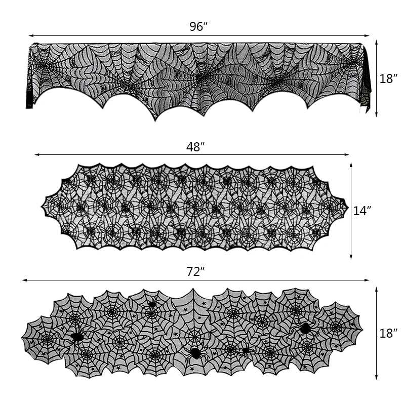 Halloween Bat Table Runner Black Spider Web Lace Tablecloth Fireplace Curtain for Halloween Party Home Decoration Horror Props - Charlie Dolly
