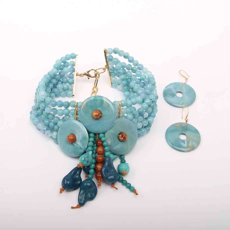 Beaded Multilayer Necklace Earring Set Jewelry