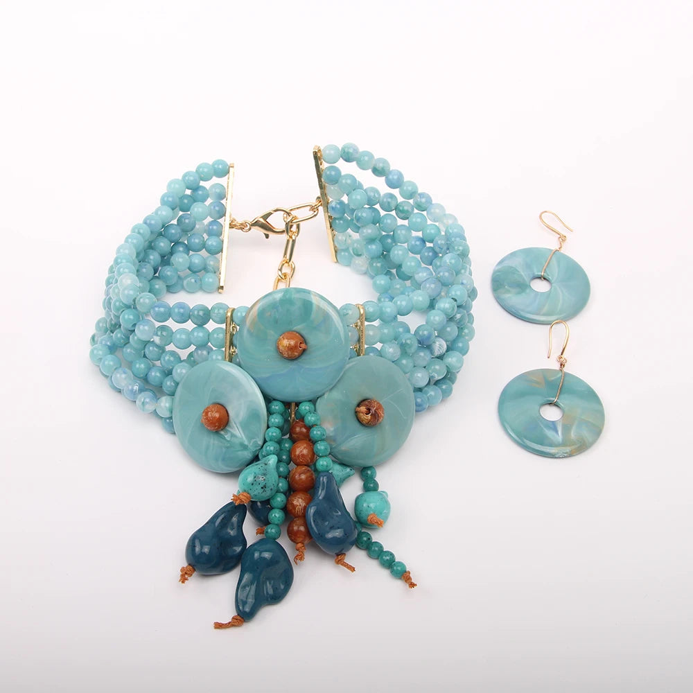 Beaded Multilayer Necklace Earring Set Jewelry